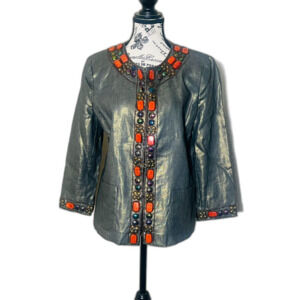NWT Boston Proper Bronze Shimmer Linen Jacket Beaded 12 Women Dressy Work Modern
